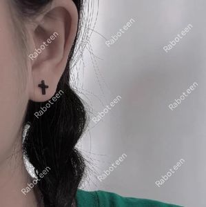 Cross Stud Earrings Cross Shaped Ear Studs Titanium Black Stud Earrings, 1 Pair